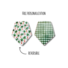 Load image into Gallery viewer, The Palms reversible dog bandana with soft macrame cord tie closure. Free Personalization available