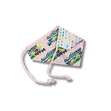 Load image into Gallery viewer, Charleston Rainbow Row (Pink) reversible dog bandana with soft macrame cord tie closure. Free Personalization available
