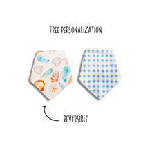Load image into Gallery viewer, Findings of Folly reversible dog bandana with soft macrame cord tie closure. Free Personalization available