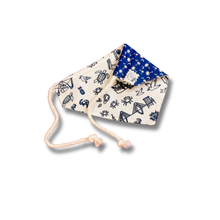 Load image into Gallery viewer, South Carolina (navy) Toile reversible dog bandana with soft macrame cord tie closure. Free personalization