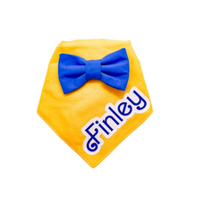 Load image into Gallery viewer, Personalized "Bark-bie" Boy Bandana with Detachable Blue Bow Tie and Soft Macramé Cord Tie nClosure