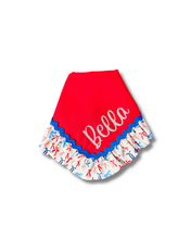 Load image into Gallery viewer, Americana Babe dog bandana with soft macrame cord tie closure