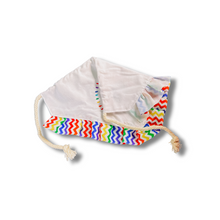 Load image into Gallery viewer, Rainbow Teardrop Machine Embroidered Dog Bandana with Soft Macrame Cord Tie Closure