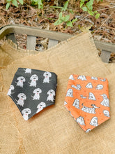 Load image into Gallery viewer, Boo + Bark reversible dog bandana with soft macrame cord tie closure. Free Personalization available