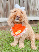 Load image into Gallery viewer, Candy Corn Plaid Ruffle Bandana with Soft Macrame Cord Tie Closure