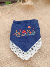 Load image into Gallery viewer, Harvest Floral machine embroidered dog bandana with soft macrame cord tie closure
