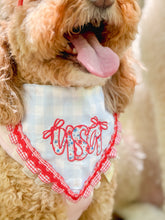 Load image into Gallery viewer, Liberty USA Applique dog bandana with soft macrame cord tie closure.