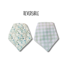 Load image into Gallery viewer, Lowcountry Oyster reversible dog bandana with soft macrame cord tie closure. Free Personalization available