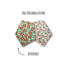 Load image into Gallery viewer, Christmas pup cups and hohoho reversible dog bandana with soft macrame cord tie closure FREE Personalization