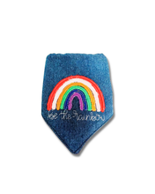 Load image into Gallery viewer, Be The Rainbow Machine Applique Dog Bandana with Soft Macrame Cord Tie Closure