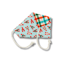 Load image into Gallery viewer, Christmas lobster and plaid Christmas reversible dog bandana with soft macrame cord tie closure FREE Personalization