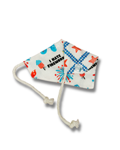 Load image into Gallery viewer, I hate fireworks reversible dog bandana with soft macrame cord tie closure. Free personalization