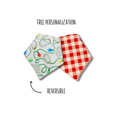 Load image into Gallery viewer, Oyster Christmas reversible dog bandana with soft macrame cord tie closure FREE Personalization