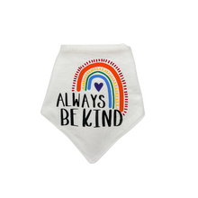 Load image into Gallery viewer, "Always Be Kind" Rainbow dog bandana with soft macrame cord tie closure