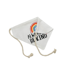 Load image into Gallery viewer, "Always Be Kind" Rainbow dog bandana with soft macrame cord tie closure
