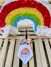 Load image into Gallery viewer, "Be A Light" Rainbow dog bandana with soft macrame cord tie closure