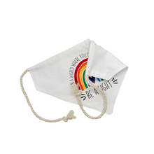 Load image into Gallery viewer, "Be A Light" Rainbow dog bandana with soft macrame cord tie closure