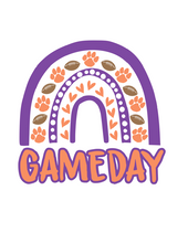 Load image into Gallery viewer, Gameday Rainbow Dog Bandana with Soft Macarame Cord Tie Closure. Several team choices plus a custom option