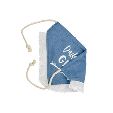 Load image into Gallery viewer, Daddy's Girl/Boy dog bandana with soft macrame cord tie closure available with or without eyelet lace trim