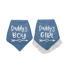 Load image into Gallery viewer, Daddy's Girl/Boy dog bandana with soft macrame cord tie closure available with or without eyelet lace trim