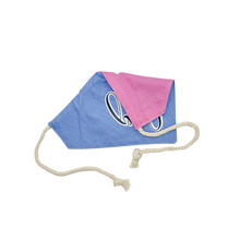 Load image into Gallery viewer, Gender Reveal dog bandana with soft macrame cord tie closure. I AM REVERSIBLE. It's a Girl on one side. It's a Boy on the other side