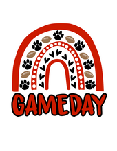 Load image into Gallery viewer, Gameday Rainbow Dog Bandana with Soft Macarame Cord Tie Closure. Several team choices plus a custom option