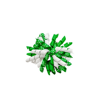 Load image into Gallery viewer, Green and White Korker Bow Made with an Alligator Hairclip or elastic headband