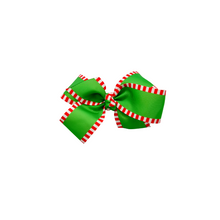 Load image into Gallery viewer, Happy Pawlidays Red and Green 1.5 in Grosgrain Hair bow Made with an Alligator Hair clip or elastic headband