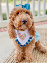 Load image into Gallery viewer, Quick Stitch Heart Machine Embroidered Dog Bandana with Soft Macrame Cord Tie Closure