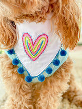 Load image into Gallery viewer, Quick Stitch Heart Machine Embroidered Dog Bandana with Soft Macrame Cord Tie Closure