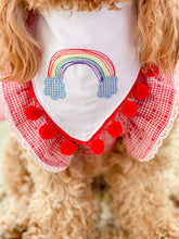 Load image into Gallery viewer, Quick Stitch Rainbow Machine Embroidered Dog Bandana with Soft Macrame Cord Tie Closure