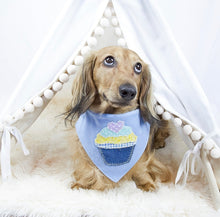 Load image into Gallery viewer, Boy and Girl Pup Cake Applique Dog Bandana with Soft Macrame Cord Tie Closure