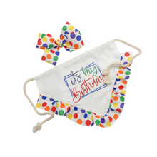 Load image into Gallery viewer, It's my birthday dog bandana with soft macrame cord tie closure (look for matching hair bow)
