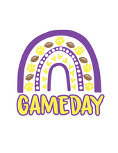 Load image into Gallery viewer, Gameday Rainbow Dog Bandana with Soft Macarame Cord Tie Closure. Several team choices plus a custom option