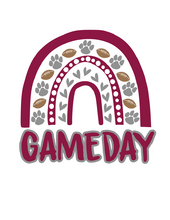 Load image into Gallery viewer, Gameday Rainbow Dog Bandana with Soft Macarame Cord Tie Closure. Several team choices plus a custom option