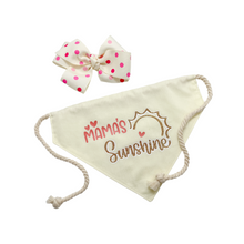Load image into Gallery viewer, Mama's sunshine dog bandana with soft macrame cord tie closure