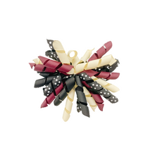 Load image into Gallery viewer, Maroon, Ivory and Black Korker hair bow Made with an Alligator Hair clip or elastic head band