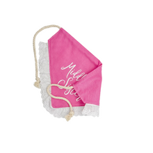Load image into Gallery viewer, Middle Brother/ Middle Sister Cursive Design dog bandana with soft macrame cord tie closure. Available with optional eyelet lace trim