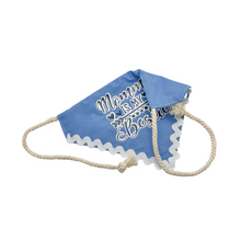 Load image into Gallery viewer, Mommy is my Bestie blue dog bandana with soft macrame cord tie closure available with or without trim