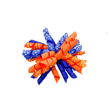 Load image into Gallery viewer, Orange and Royal Blue Korker Hair bow Made with an Alligator Hair clip or elastic headband