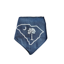 Load image into Gallery viewer, State of South Carolina with Palmetto Tree dog bandana with soft macrame cord tie closure