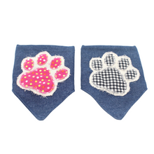 Load image into Gallery viewer, Paw Print Love Machine Applique Dog Bandana with Soft Macrame Cord Tie Closure
