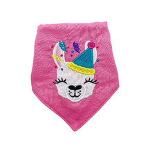 Load image into Gallery viewer, Llama Birthday Girl Applique Dog Bandana with Soft Macrame Cord Tie Closure