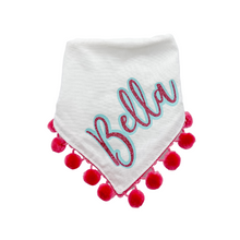 Load image into Gallery viewer, Turqoiuse and Hot Pink Custom Dog Bandana with Soft Macrame Cord Tie Closure FREE personalization