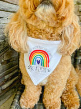 Load image into Gallery viewer, "Be A Light" Rainbow dog bandana with soft macrame cord tie closure