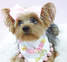 Load image into Gallery viewer, Girly Girl pet bandana with Soft Macramé Cord Closure.