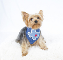 Load image into Gallery viewer, Choose Your State- All 50 States Available- Machine Applique Pet Bandana with Soft Macrame Cord Tie Closure