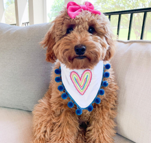 Load image into Gallery viewer, Quick Stitch Heart Machine Embroidered Dog Bandana with Soft Macrame Cord Tie Closure