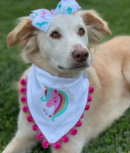 Load image into Gallery viewer, Unicorn Bandana with soft macrame cord tie closure- FREE Personalization