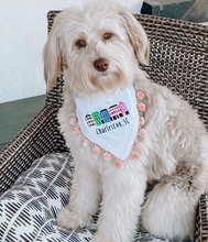 Load image into Gallery viewer, Charleston Rainbow Row machine embroidered dog bandana with soft macrame cord tie closure